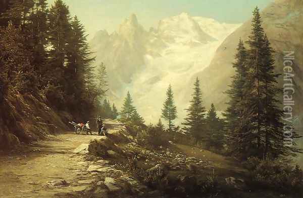 Watching the Artist in the Rockies Oil Painting - Dewitt Clinton Boutelle