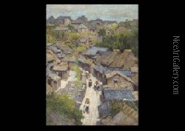 Fisherman's Village Oil Painting - Shinzo Kawai