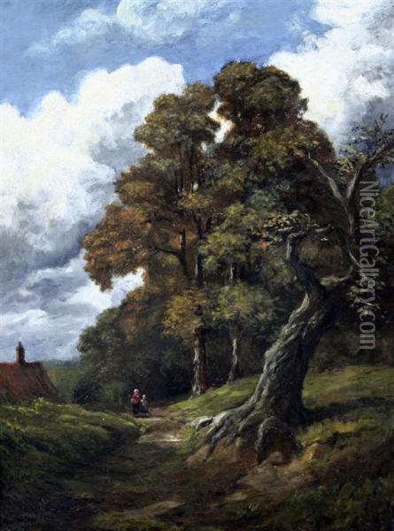 Figures On A Woodland Path Oil Painting - William Samuel Jay