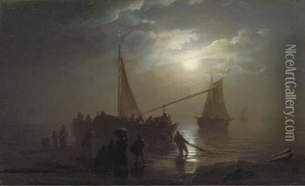 Nocturne: The Arrival Of The Fishing Fleet Oil Painting - Petrus van Schendel