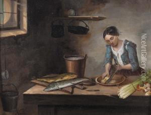 Kucheninterieur. Oil Painting - Peter Paul Joseph Noel