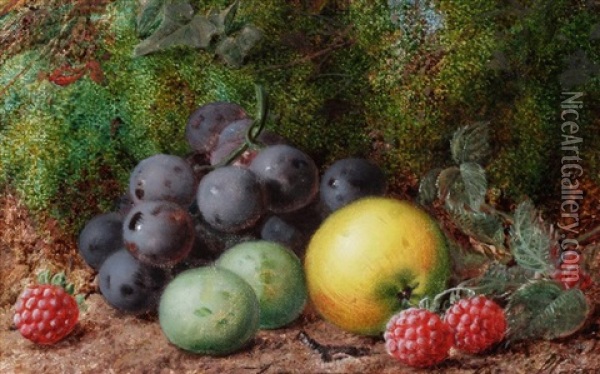 Still Life Of Fruit (+ Still Life Of Blossom And A Bird's Nest; Pair) Oil Painting - George Clare
