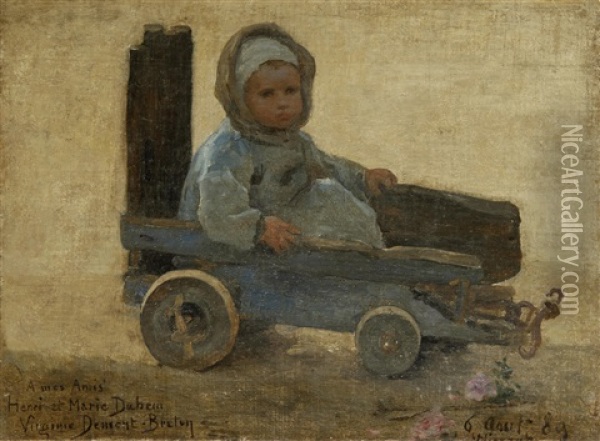 Study Of A Child In A Cart Oil Painting - Virginie Demont-Breton