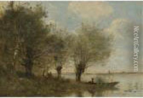 La Barque A La Pointe De L'ile Oil Painting - Jean-Baptiste-Camille Corot