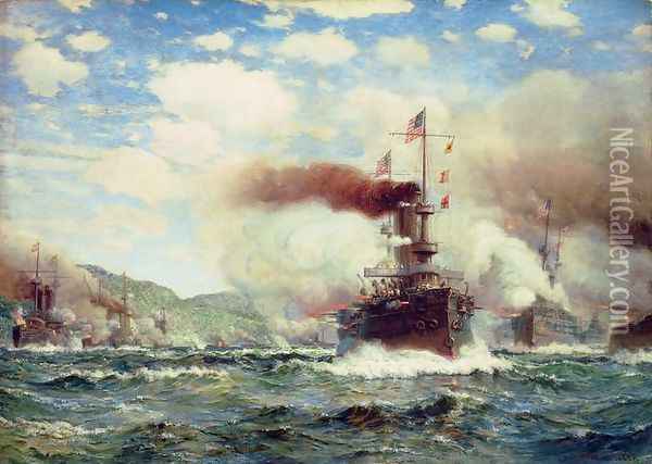 Naval Battle Explosion Oil Painting - James Gale Tyler