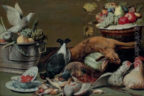 Artichokes, Lemons And Pigeons In A Silver Tureen, Crayfish In A Oil Painting - Frans Snyders