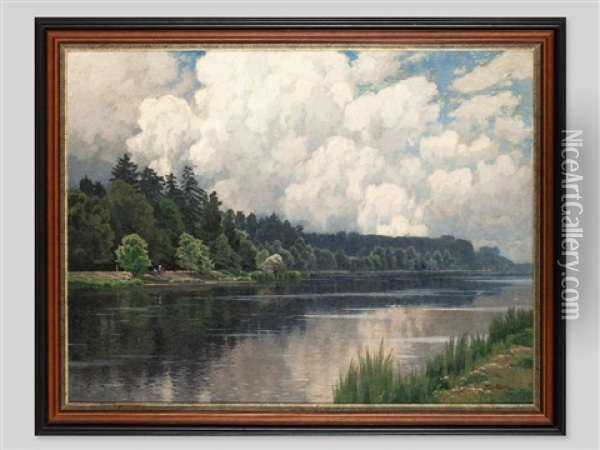 River Landscape Oil Painting - Karl Oenike