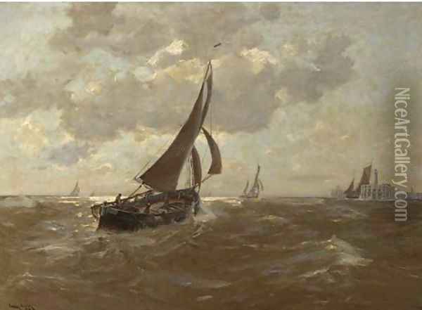 Fishingvessels near the harbour entrance of Oostende Oil Painting - Erwin Carl Wilhelm Gunther