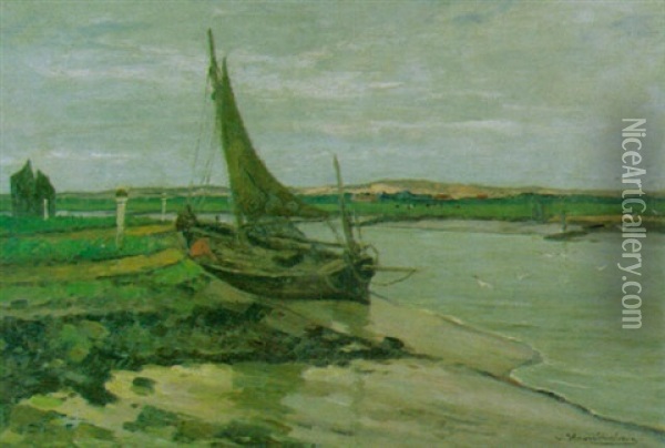 Fischerboot Im Siel Oil Painting - Wilhelm Hambuechen