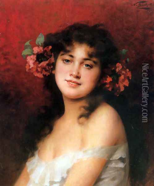 The Flower Girl Oil Painting - Nathaniel Sichel
