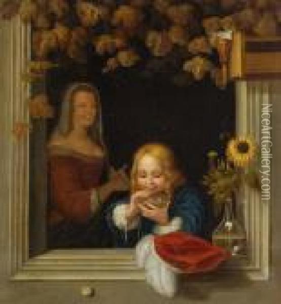 Nach - Junge Mit Seifenblasen Oil Painting - Frans van Mieris