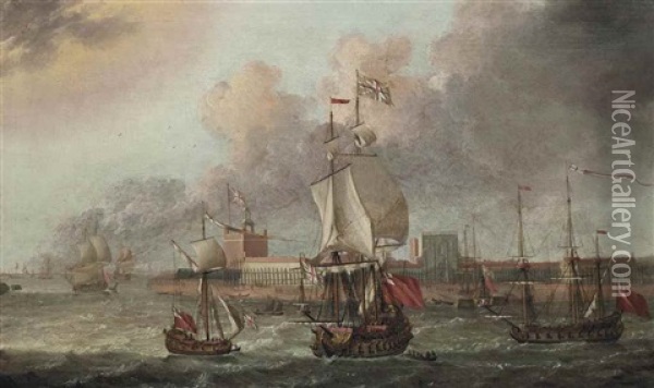 Ships Of The Fleet Off Garrison Point, Sheerness Oil Painting - Jacob Knyff