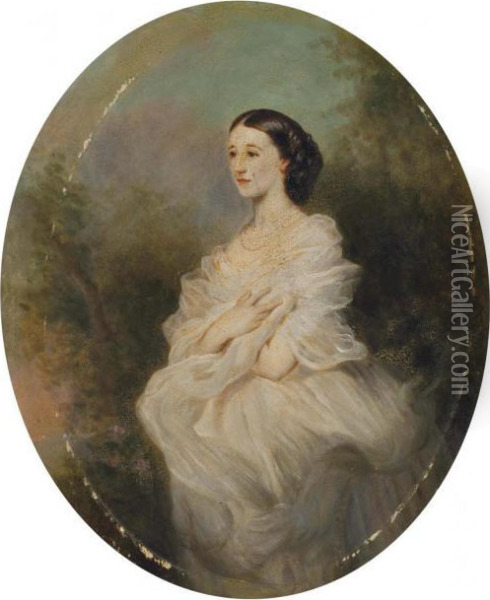 Portrait De Femme Au Chale Blanc Oil Painting - Franz Xavier Winterhalter