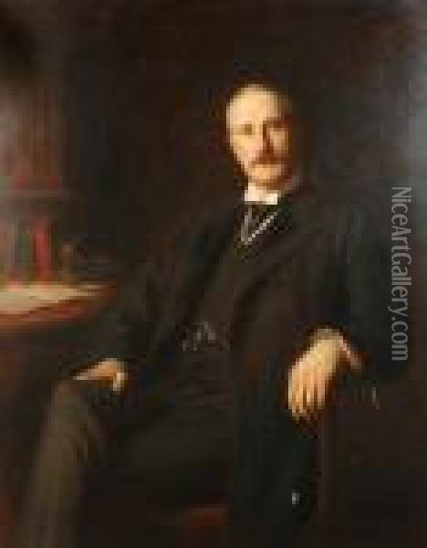 Portrait Of First Baron Waleran, Seated At A Desk Oil Painting - Sir Hubert von Herkomer