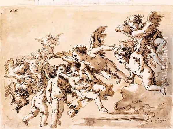 Angels in Flight Oil Painting - Giovanni Domenico Tiepolo