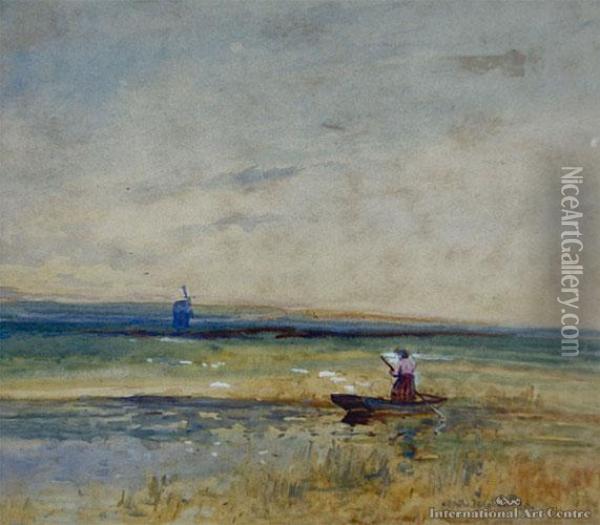 Boat And Figure In Landscape Oil Painting - Blythe Fletcher
