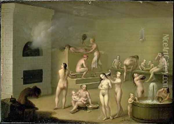Russian Bath Oil Painting - I. Letunov