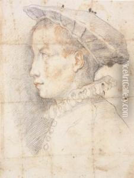Portrait Of A Young Boy Wearing A Hat, Bust-length, In Profile Tothe Left Oil Painting - Federico Zuccaro