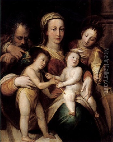 The Holy Family With Saints John The Baptist And Catherine Of Alexandria Oil Painting - Denys Calvaert