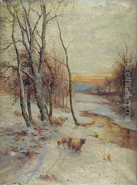 Sheep In A Snow-covered Landscape Oil Painting - Ernst Walbourn