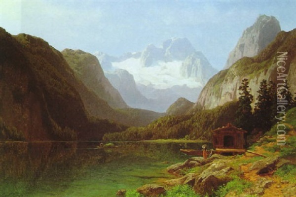 Der Gosausee Mit Blick Auf Den Dachstein Oil Painting - Carl Jungheim