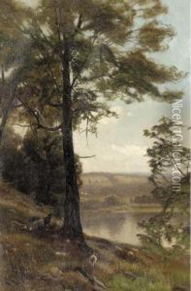 A Hillside Pasture, Pennsylvania Oil Painting - Arthur Parton