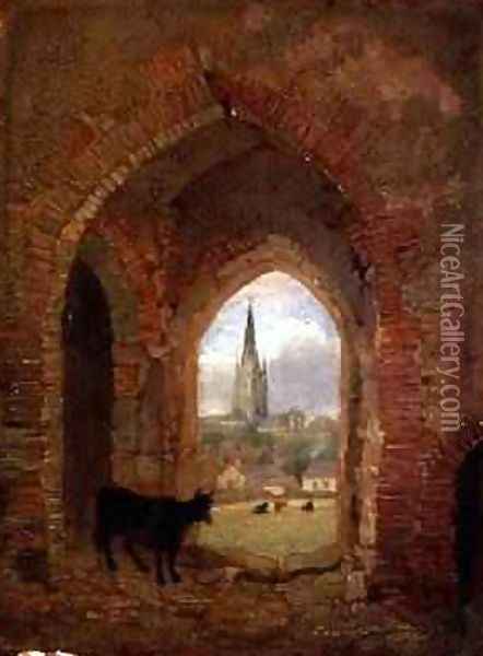 View through the Archway of the Cow Tower Norwich Oil Painting - Henry Ninham