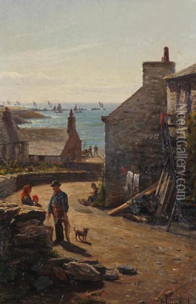 A Fishing Village, Thought To Be On The Isle Of Man Oil Painting - John Holland