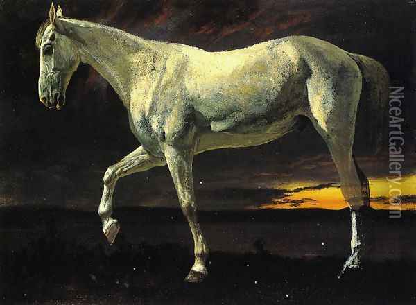 White Horse and Sunset Oil Painting - Albert Bierstadt