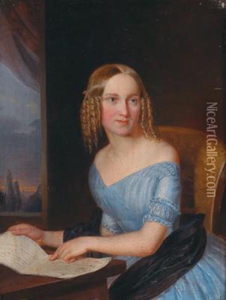 Portrait Of Young Lady Sitting Oil Painting - Joseph Hayer