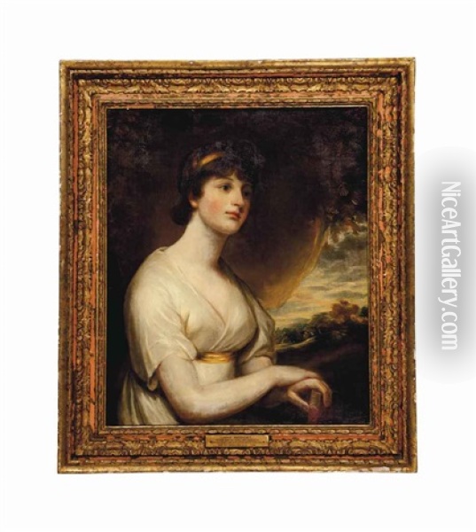 Portrait Of A Woman, Traditionally Identified As Jane Bridget Gooch, Wife Of Lt. Col. William Gooch, Half-length, In A White Dress Oil Painting - Sir William Beechey