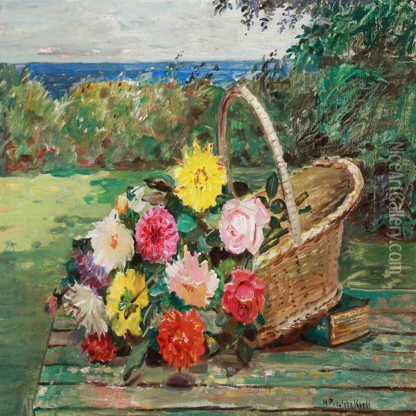 Still Life With Flowers In A Basket Oil Painting - Matthias Peschcke Koedt