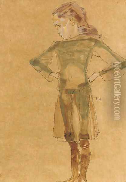 Stehendes Madchen mit durchsichtigem Kleid Oil Painting - Egon Schiele