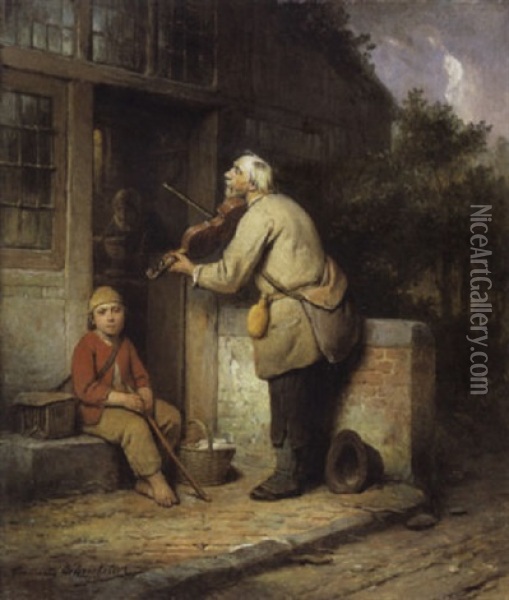De Straatmuzikant Oil Painting - Ferdinand de Braekeleer the Elder