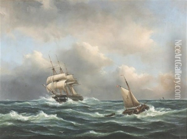 Segelschiffe Auf Sturmischer See Oil Painting - Govert Van Emmerik