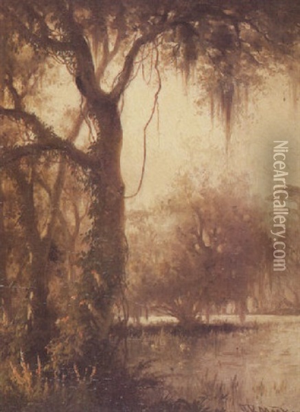 Swamp Scene - Yazoo River Oil Painting - Joseph Rusling Meeker