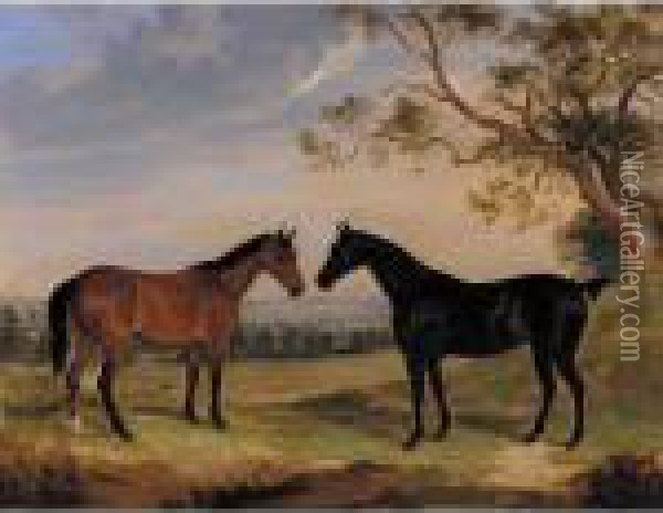 Two Mares In A Landscape Oil Painting - William Webb