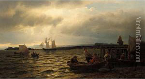 Landing The Catch Oil Painting - Fredrik Borgen