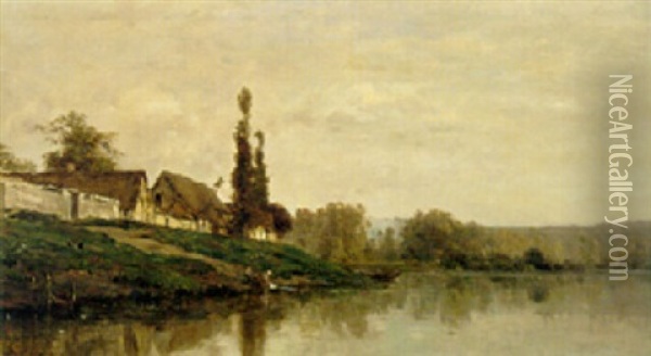 A Village On The Seine Oil Painting - Charles Francois Daubigny