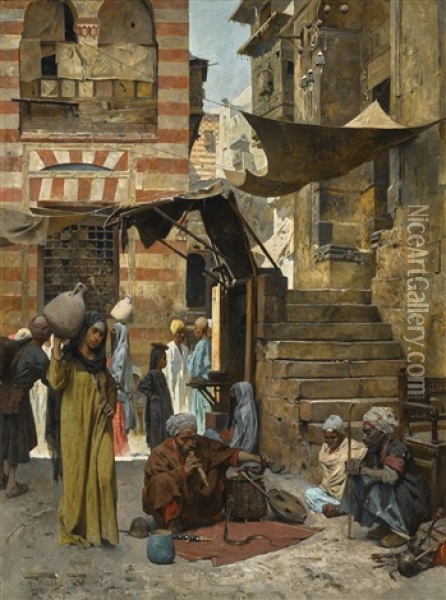 A Souk In Cairo Oil Painting - Charles Wilda