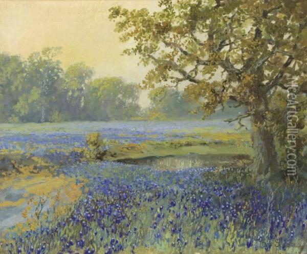 Field With Bluebonnets Oil Painting - Franz S. Frank Strahalm /