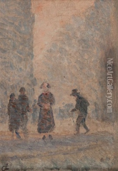 Scene De Rue Par Temps Gris Oil Painting - Louis Hayet