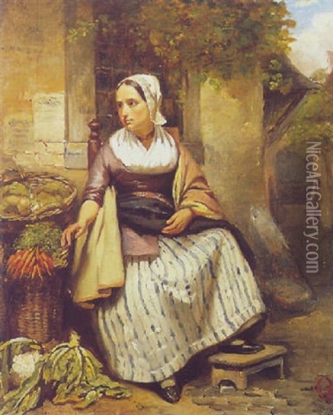 The Vegetable Seller Oil Painting - Willy Martens