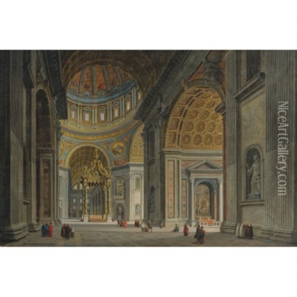 View Of The Interior Of Saint Peter's Basilica, Rome Oil Painting - Jean Victor Louis Faure