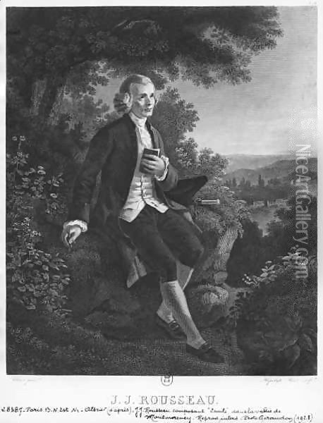 Jean-Jacques Rousseau composing 'Emile' in Montmorency valley Oil Painting - Joseph Albrier
