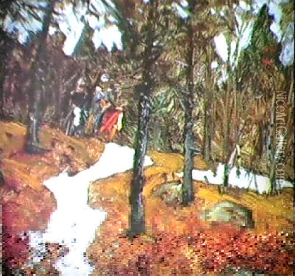 Ryttare Pa Skogsstig Oil Painting - Olof Arborelius