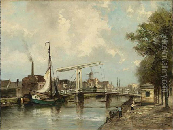 View Of The Overtoom, Amsterdam Oil Painting - Jan Van Der Linde