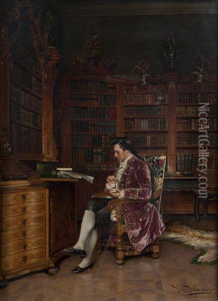 Dans La Bibliotheque Oil Painting - Johann Hamza