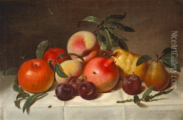 Still Life With Plums, Pears, Pomegranates, And Apples Oil Painting - Peter Baumgras