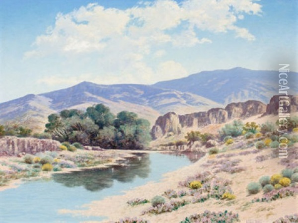 Verbena Hillside, Van Horn Creek, Texas Oil Painting - Lewis Woods Teel